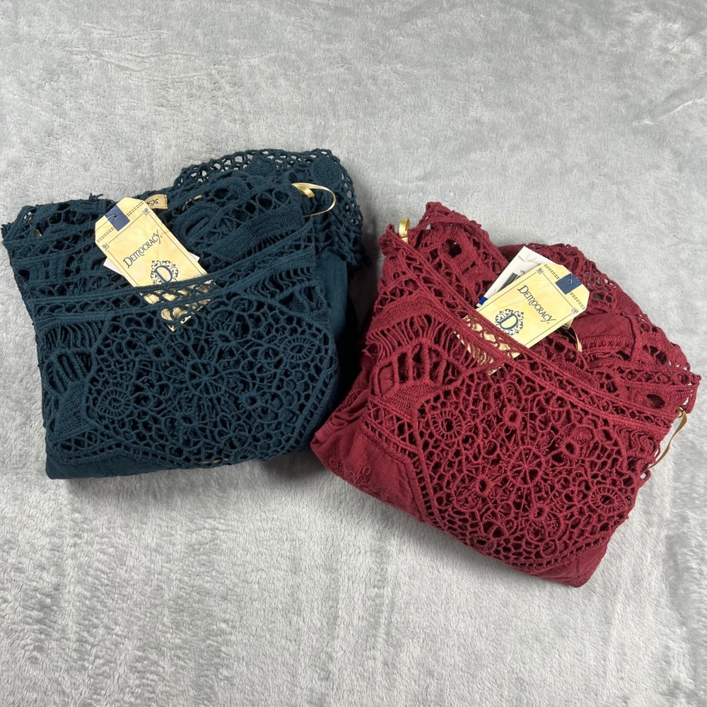 Democracy Womens Crochet Lace Embroidered Boho Top Teal Red B90263I5E XL Lot 2 - Picture 11 of 11